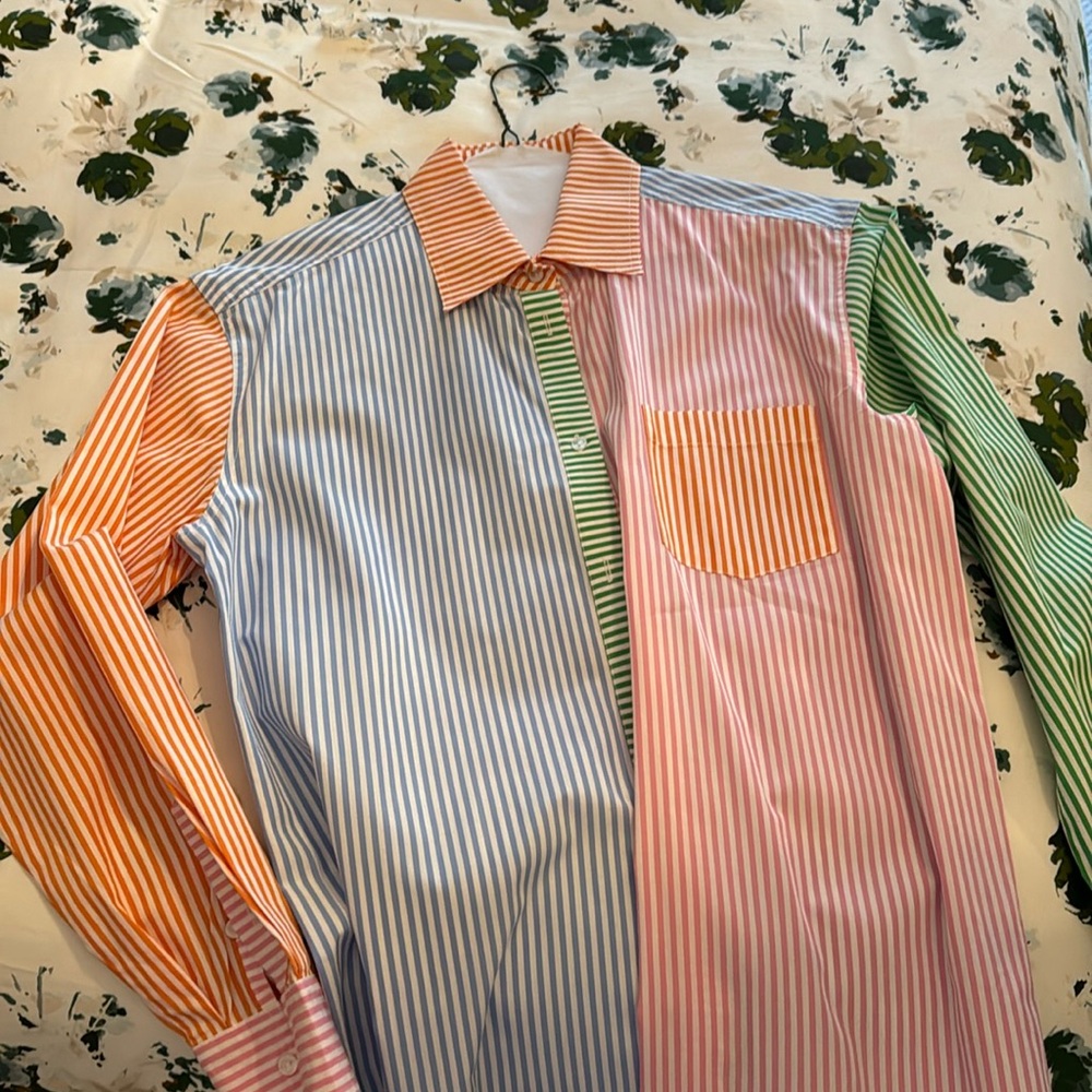 Solid And Striped Multicolored Button-Down Extra … - image 1